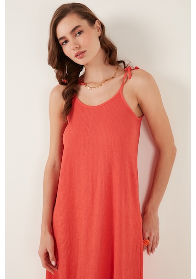Lela Regular Fit Ip Askılı Uzun Bayan Elbise 5865732 Nar Çiçeği