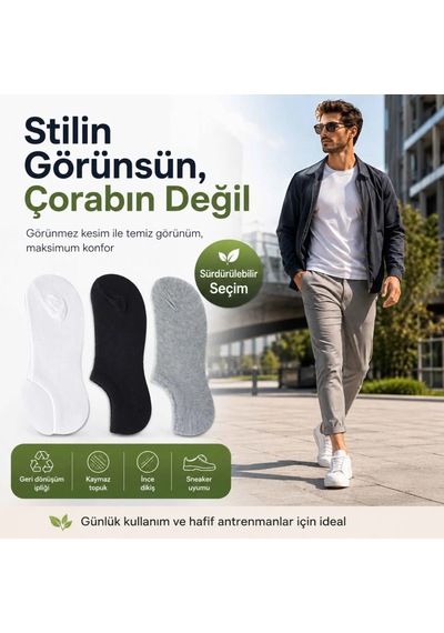 Genel Erkek Geri Dönüşüm İplikli 12 Li Görünmez Sneaker Çorap, İnce Dikişli, Ne Çok Renkli 12'li / 39-44