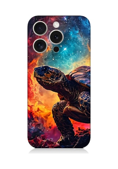 Apple Uyumlu iPhone 15 Pro Max Galaktik Kaplumbağa Desenli Silikon Kılıf Silikon