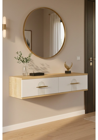 Da1215db - İda Dresuar, Antre Hol Rafı, Ayaksız Tv Sehpası, Safirmeşe - Beyaz 120cm Da1215db - İda Dresuar, Antre Hol Rafı, Ayaksız Tv Sehpası, Safirmeşe - Beyaz 120cm