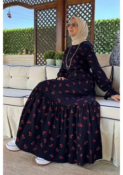 Rabia Şamlı Gül Lacivert Elbise Normal