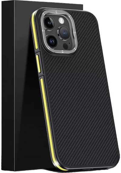 Joko Apple Uyumlu iPhone 15 Pro Kılıf Aramid 600d Kevlar Karbon Fiber Magsafe Kapak - Sarı Resimdeki