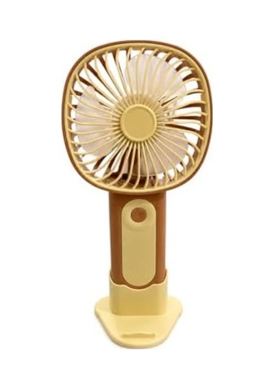 Mini El Fanı Usb Şarjlı Type-c Bağlantılı 3 Kademeli Taşınabilir Elektrikli Fan Masaüstü Ve El Tipi Kullanım Kahverengi Renk Serinletici Fan