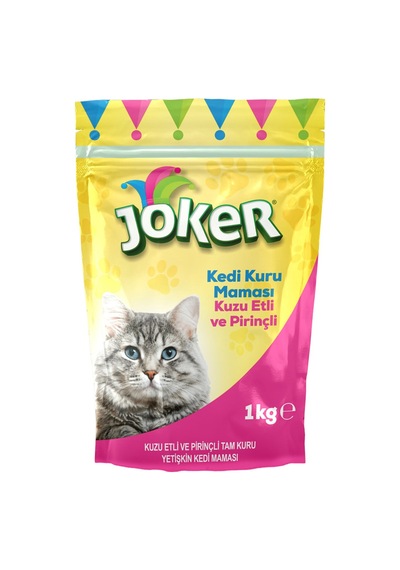 Joker Kuzu Etli Pirinçli Tam Kuru Yetişkin Kedi Maması 1 Kg - 8 Adet Tarı