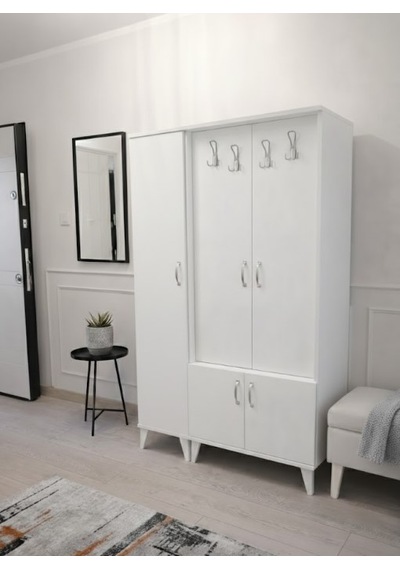 Zerkaconcept Belin 3 Kapaklı Portmanto Vestiyer Ayakkabılık Dolap Beyaz - M1 Beyaz