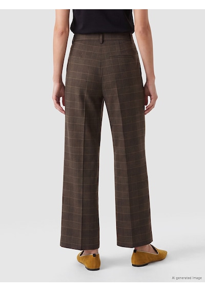 Lcwaıkıkı Classic Kahverengi Ekose Geniş Paça Kadın Pantolon