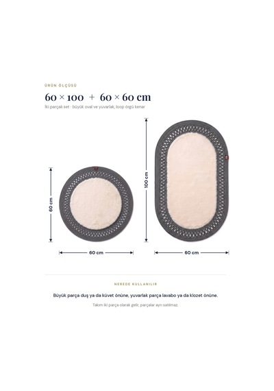 Banyo Paspası Takımı 60x100+60x60 Cm İç Trikot Bej & Antrasit Gri