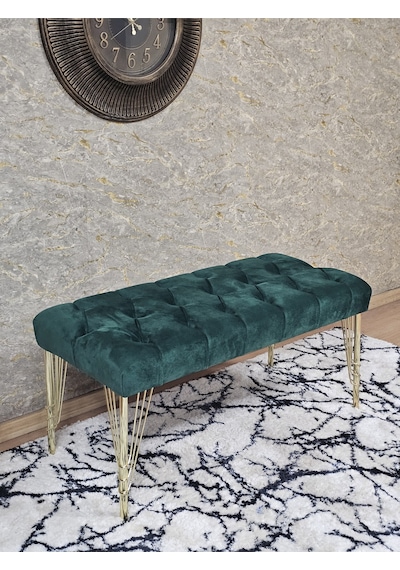 Zafir Gold Tel Ayaklı 90 Cm Puf Bench - Puf - Bench - Kasalı Oturak - Oturak - Yatak Ucu Puf Yeşil