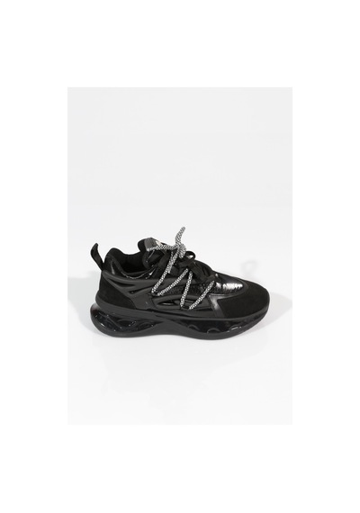 Dgn B1014 Kadin Kalin Taban Bağcikli Sneakers Ayakkabi Siyah