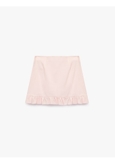 Koton Keten Görünümlü Slim Fit Fırfır Detaylı Kruvaze Mini Etek Pembe 6sak70271pw Gül