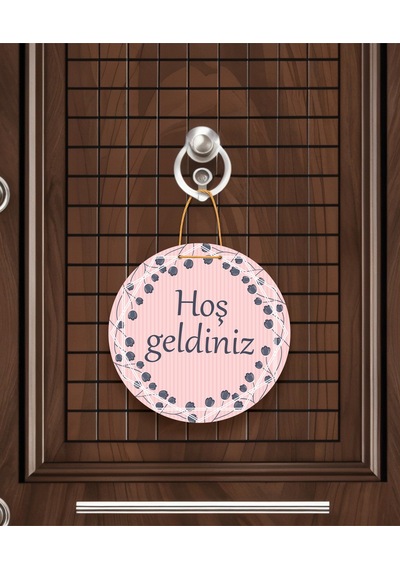 Evimize Neşe Getirdiniz" Yazılı Mdf Kapı Süsü 22.5 Cm Dekoratif Halat Askılı Giriş Dekoru Gri
