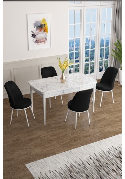Canisa Concept Han Serisi 70x114, Açılabilir Mdf Mutfak Masa Takımı, Beyaz Mermer Desen Masa Ve 4 Siyah Sandalye Masa Beyaz Mermer Desenli Sandalyeler Siyah Canisa Concept Han Serisi 70x114, Açılabilir Mdf Mutfak Masa Takımı, Beyaz Mermer Desen Masa Ve 4 Siyah Sandalye Masa Beyaz Mermer Desenli Sandalyeler Siyah