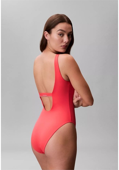 Calvin Klein Kadın Askılı Ck Yazı Desenler Slip Sırt Dekolte Esnek Kumaş Pembe Mayo-16186