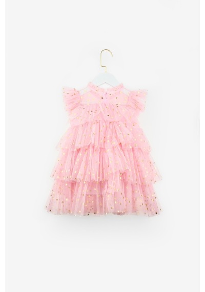 Le Mabelle Pembe Yıldızlı Katlı Kız Çocuk Tül Elbise - Essie Pembe