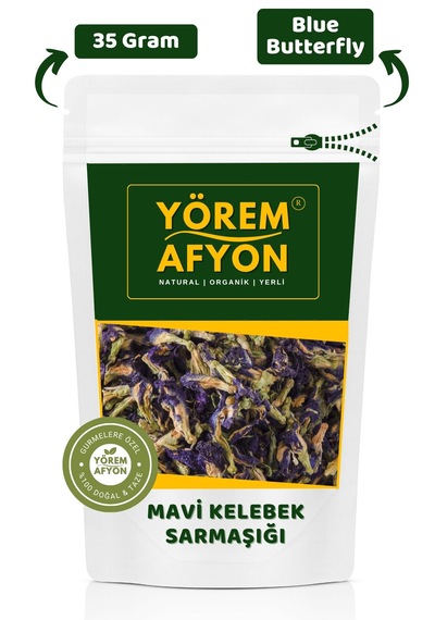 Yörem Afyon Renk Değiştiren Doğal Mavi Kelebek Sarmaşığı Çayı Butterfly Pea Flower Clitoria Ternatea 35gr.