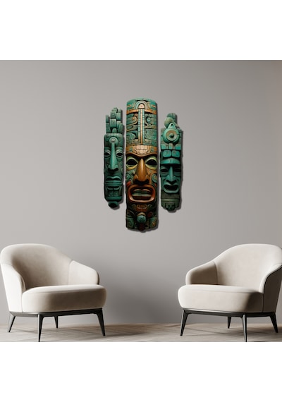 Aztec Totem Trio Metal Tablo