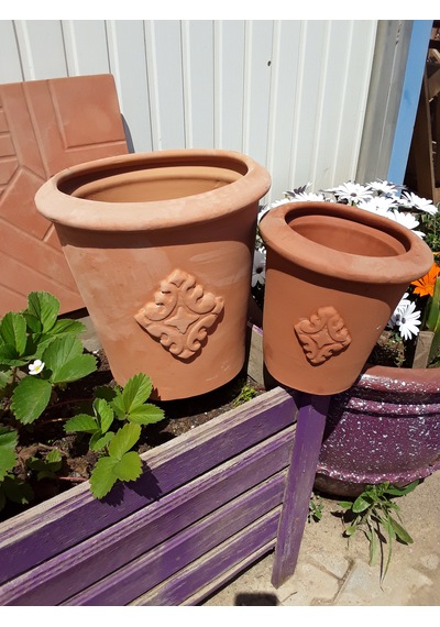 2 Li Takım Dekorlu Toprak Saksı 27 26 Cm-20 18 Cm , Pişmiş Kilden Terracotta 2 Adet