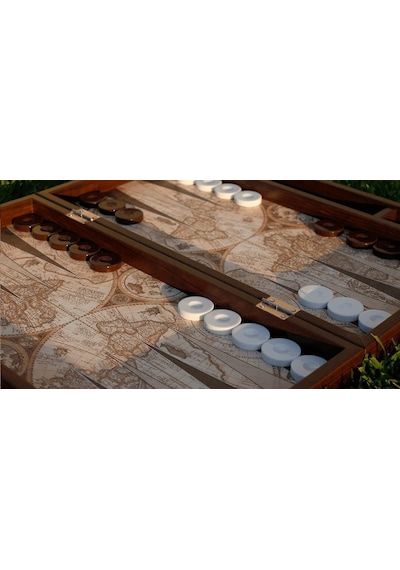 Antik Dünya Haritası Deri Tavla - 49cm X 30cm X 6.2cm, 8 Yaş Ve Üzeri, Soyut Strateji, 1 Oyuncu