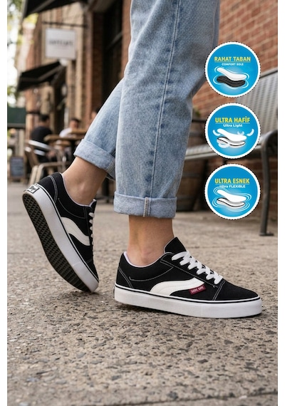 Walkway Siyah Dar Kalıp Nefes Alan Bağcıklı Keten Erkek Spor Ayakkabı Sneaker 1002 G