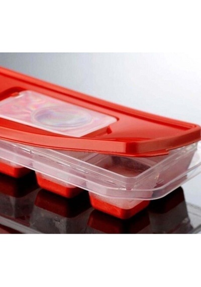 12'li Silikon Taban Yapışmaz Kapaklı Buz Kalıbı Buzluk - 1 Adet Plastik Diğer