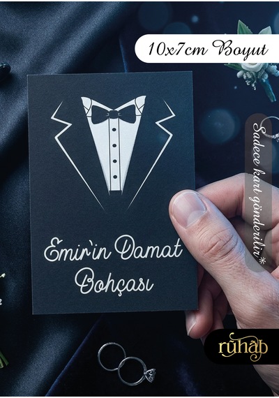 Kişiye Özel Damat Gelin Bohça Kartı / Gelin Bohçası / Hediye Kartı / İsimlik / Düğün Nişan Söz Beyaz - Siyah