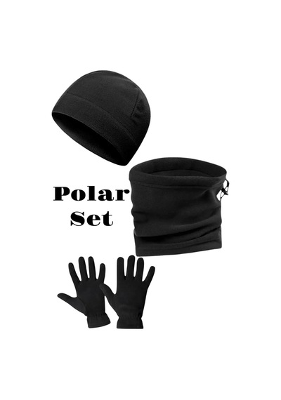 Seva Unisex Siyah Polar Boyunluk-polar Bere-polar Eldiven Seti