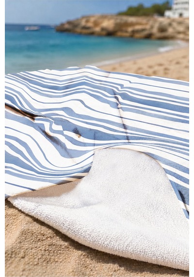 Çizgili Marine Plaj Havlusu - Modern Mavi Beyaz Nautical Havuz Deniz Hızlı Kuruyan Mikrofiber Havlu Berrak İncir