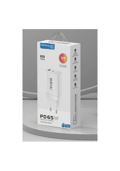 Konfulon C99q 65w Pd Destekli Type-c Ve Usb Çift Çıkışlı Hızlı Şarj Adaptörü - Beyaz Diğer