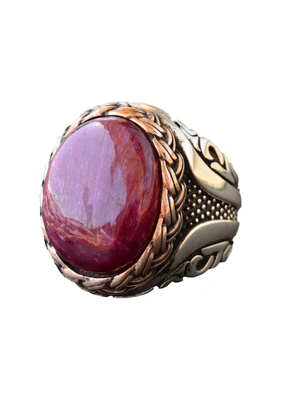 Gerçek Doğal Cabochon Yakut Taşı, Yakut Yüzük, Sterlin Gümüş Erkek Yüzüğü, Pembe Gümüş