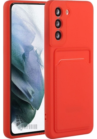 Samsung Uyumlu Galaxy A55  Kartlıklı Silikon Kılıf Kamera Korumalı Esnek Pastel Kapak - Kırmızı