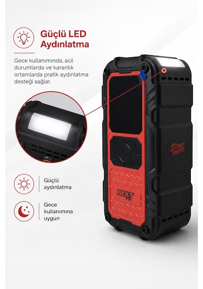Bolt 001 Taşıma Çantalı 4' Ü 1 Arada Akü Takviye Cihazı Şarjlı Lastik Şişirme Powerbank Led Işık