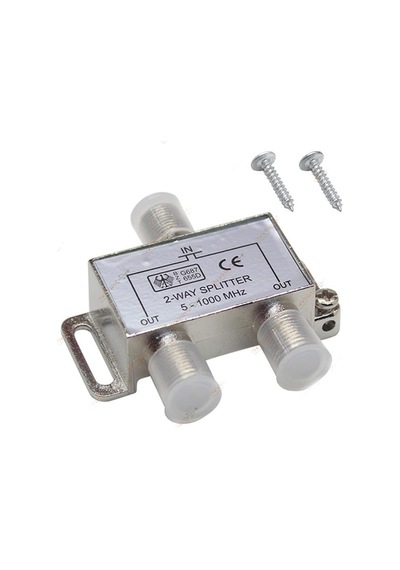 Koodmax - 2 Port Uydu Splitter Kablo Tv Anten Kablo Çoklayıcı Dağıtıcı + 3 Adet F Konnektör