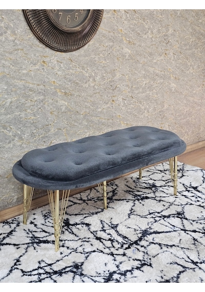 Zafir Ufo Oturak Bench - Gold Kaplama Telli Ayak - Oturak - Bench - Puf - Yatak Ucu Pufu Füme