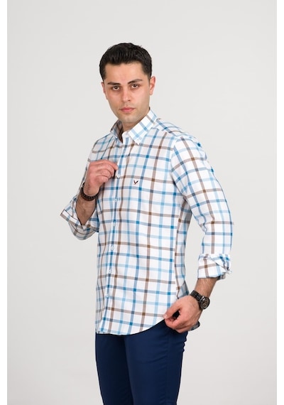 Dorss Regular Fit Pamuklu Yaka Düğmeli Ekoseli Erkek Gömlek