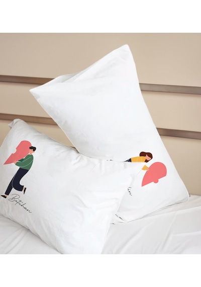 Bk Gift Kişiye Özel Sevgili Tasarımlı Pamuklu 2 Li Yastık Kılıfı Seti-1 50x70cm , Sevgiliye , Ev si, Tasarım Ev Tekstili