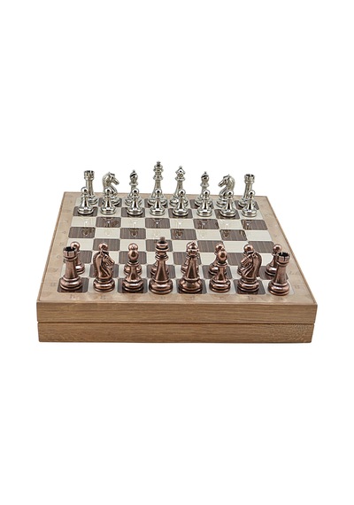Gifthome Metal Klasik Satranç Takımı Antik Ve Rustik Desenli Mdf Sandıklı Satranç Tahtası 36x36x6 Cm.