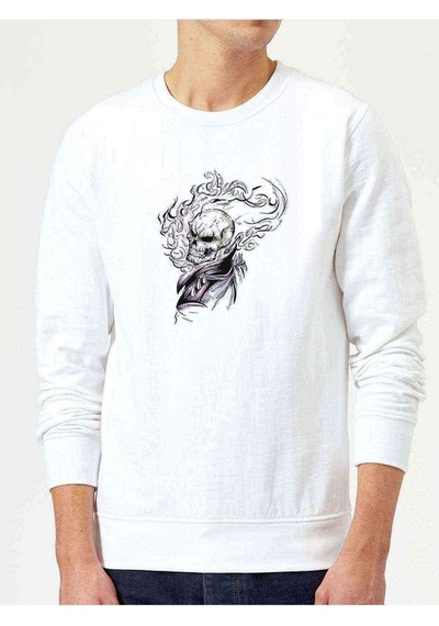 Ghost Rider Baskılı Beyaz Erkek Örme Sweatshirt (530947978)