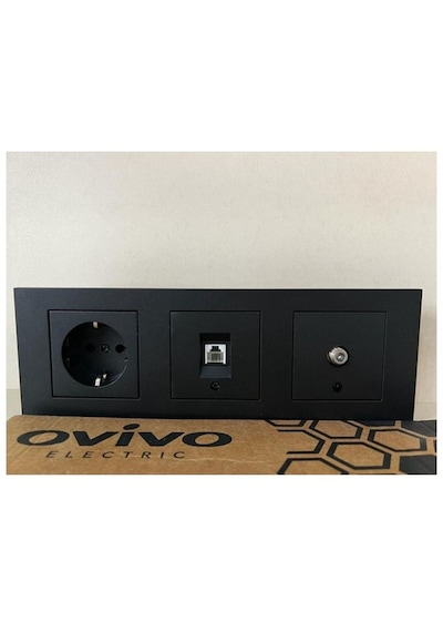 Ovivo Siyah 3 Lü Set Topraklı Priz Numeris Uydu 3 Lü Çerçeve