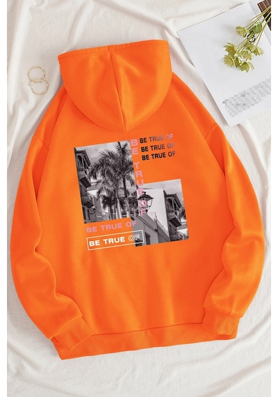 Be True Of Baskılı Sweatshirt Turuncu