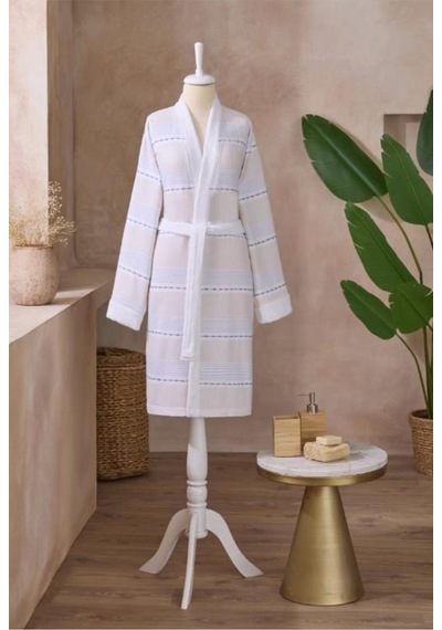 Textura Peştamal Mavi Beyaz Aile Seti Kimono Bornoz Çok Renkli