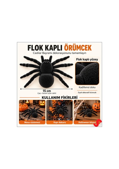 Halloween - Örümcek - Flok - 15 Cm Siyah 0-99