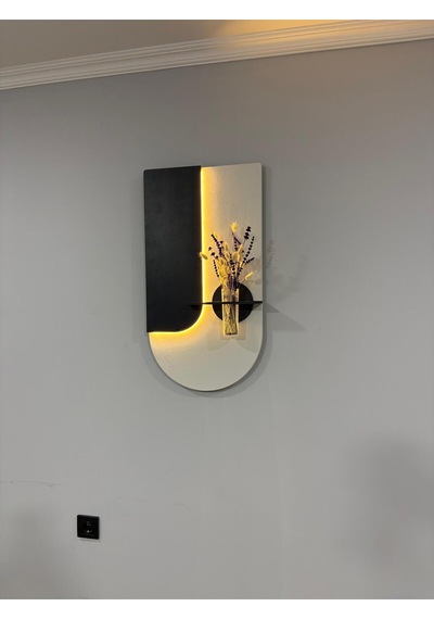Lavanta Ahşap Pilli Ledli İskandinav Tarzı Salon Duvar Rafı Modern Çiçeklik 40 X 75 Cm Paris Grisi - Antrasit