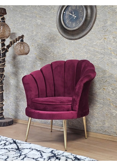 Zafir Tekli İstiridye Gold Kaplama Sivriltme Ayak Çay Seti Koltuk Tekli Berjer , Balkon, Salon, Ofis Bordo