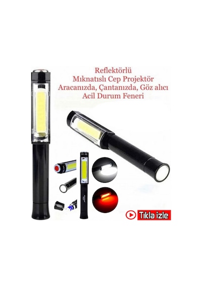Manyetik El Feneri Mıknatıslı El Feneri Cep Projektör Mini Fener Siyah