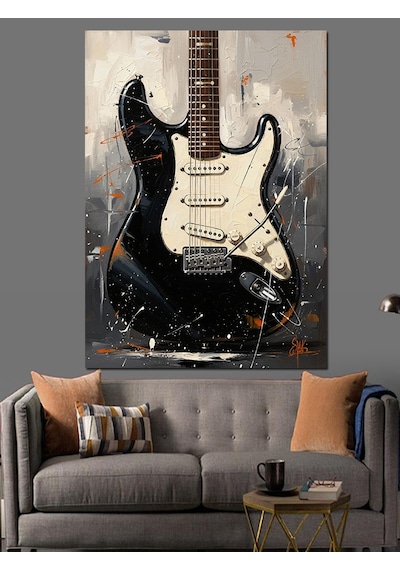 Ahşap Tablo Duvara Yaslı Elektro Gitar Yiyecek Ve İçecek Tabloları