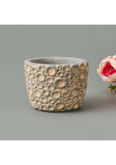 Objevii Halka Desenli Beton Saksı - Krem - 7x9 Cm Renkli