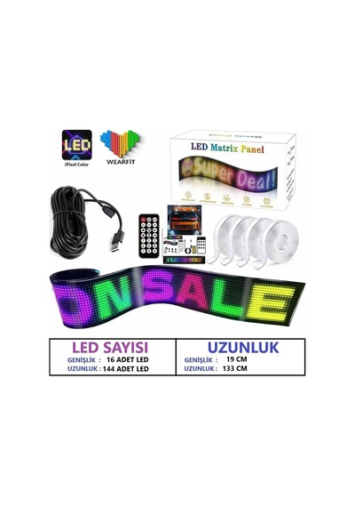 Wearfitpro Matrix Led Panel Cama Yapışan Telefon Kontrollü Otomobil Led,tırcı Kamyon Led Uznluk133cm-geniş19cm