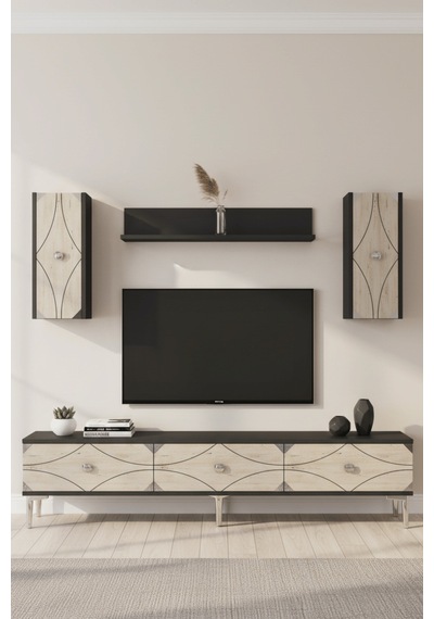 Tvr1897ats - Alfa Tvr180 Tv Ünitesi Takım , Tv Sehpası Antrasit - Traverten - Sılver 180cm Tvr1897ats - Alfa Tvr180 Tv Ünitesi Takım , Tv Sehpası Antrasit - Traverten - Sılver 180cm