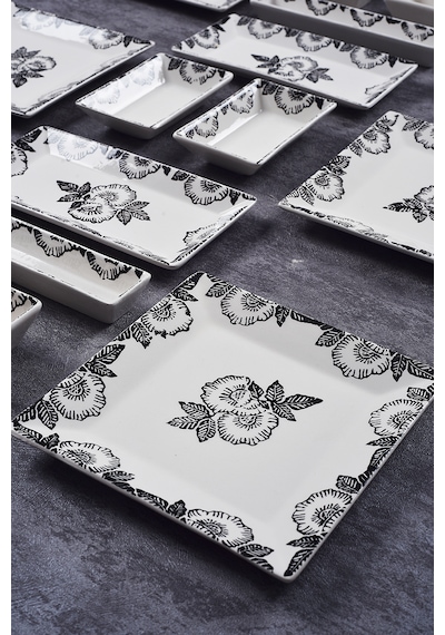Piatti Naturali 16 Parça 6 Kişilik Black Rose Kahvaltı Takımı Handmade Sunum Seti Siyah