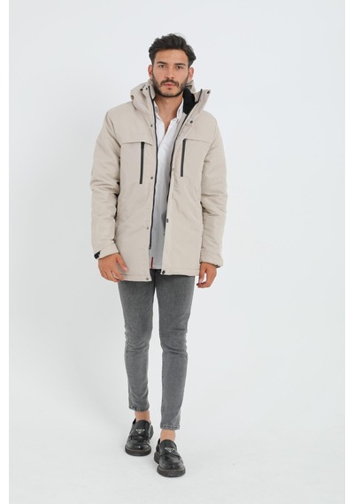 Freemen Spor Erkek Polarlı Su Ve Rüzgar Geçirmez Kapüşonlu Mont & Kaban & Parka-281 Taş
